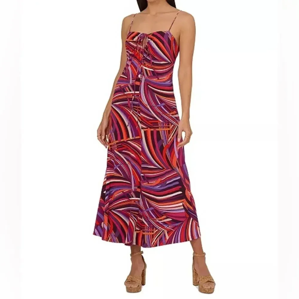 Adrianna by Adrianna Papell Women's Printed Midi Dress Purple Multi NWT - Picture 1 of 7